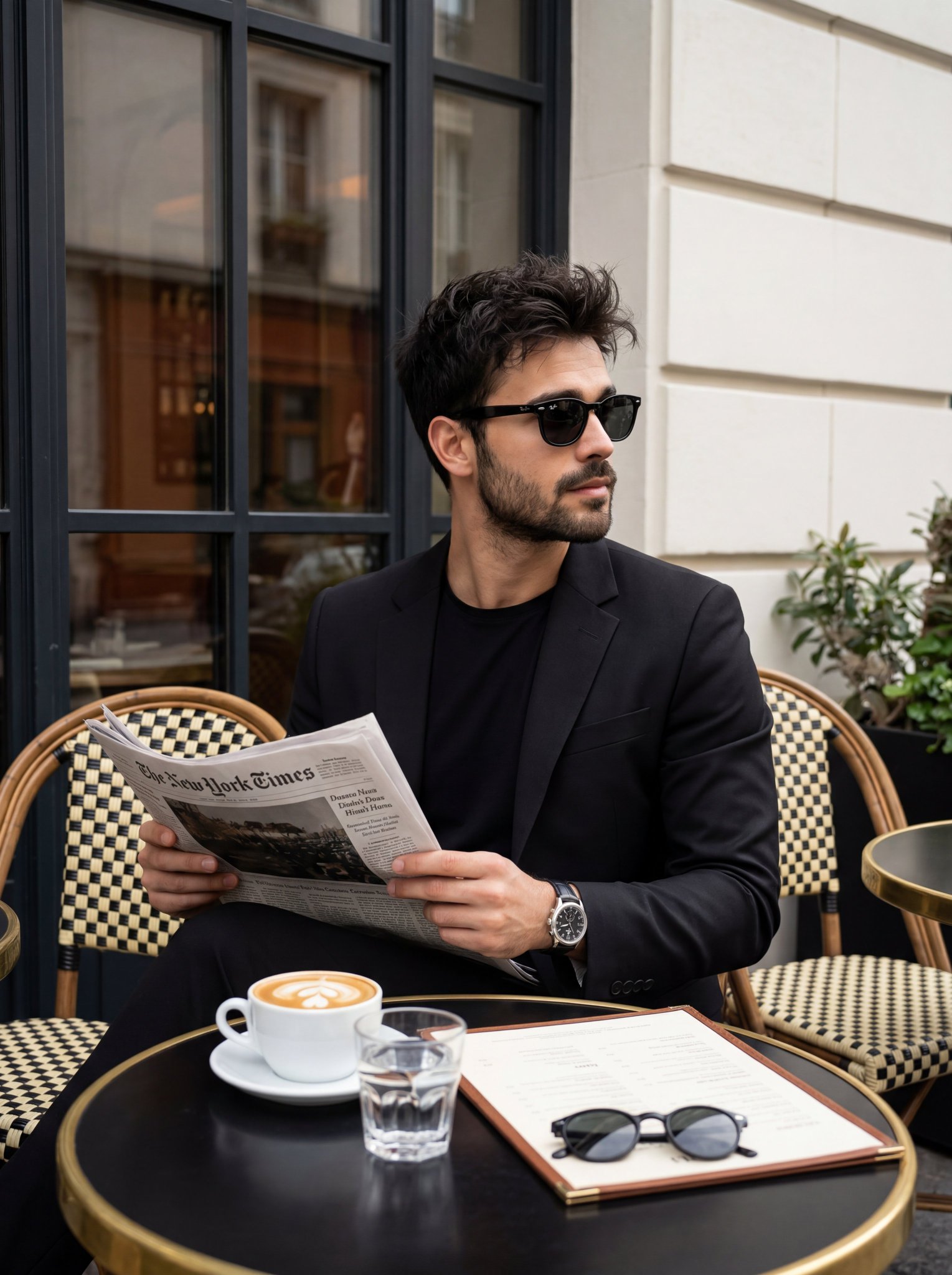 A high-fidelity medium shot of a stylish, well-groomed man with messy dark hair… — Nano Banana 2 prompt by @rovvmut_