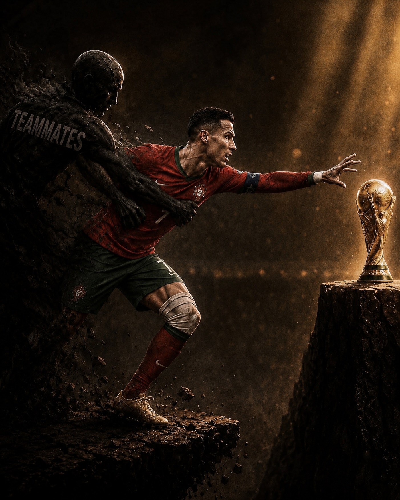 Ultra-cinematic sports key art, a legendary football captain in a red national… — GPT Image 2 prompt by @Taaruk_
