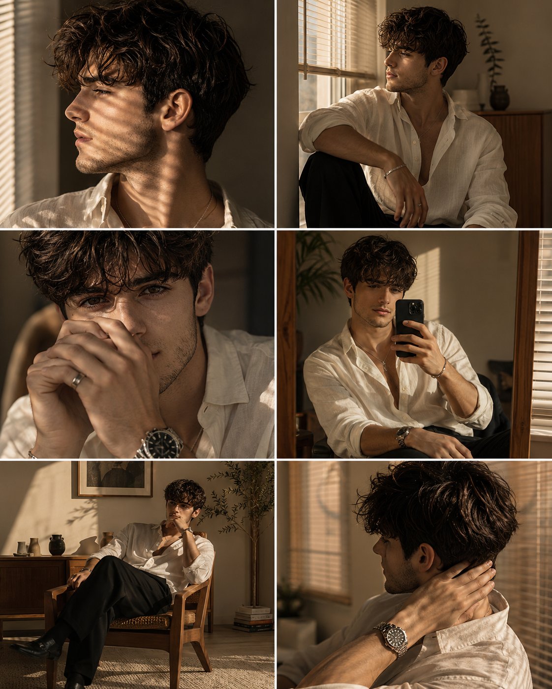 Ultra realistic luxury men's fashion editorial collage featuring the same… — GPT Image 2 prompt by @harboriis