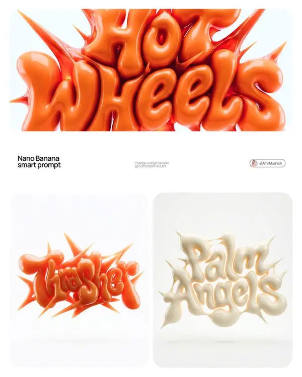 [BRAND NAME = __________] [COLOR = _________] Act as a 3D Type Designer and CGI… — AI Model prompt by @AmirMushich
