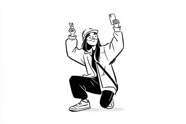 A simple black-and-white illustration of a [subject] in [outfit], [doing… — AI Model prompt by @azed_ai