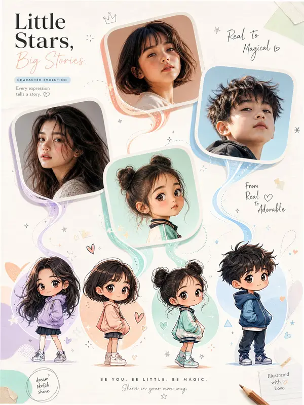 2D chibi characters A premium editorial-style character evolution poster… — GPT Image 2 prompt by @Mind_Boticni