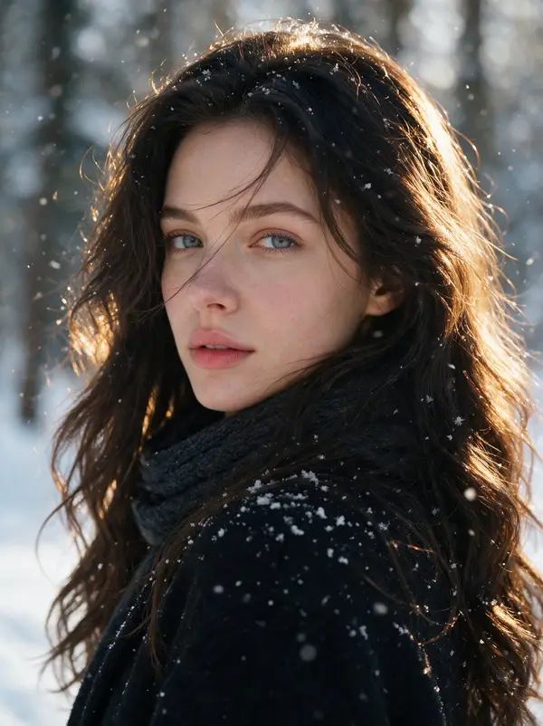 Ultra-realistic close-up portrait of a young woman outdoors during gentle… — Seedream prompt by @rovvmut_