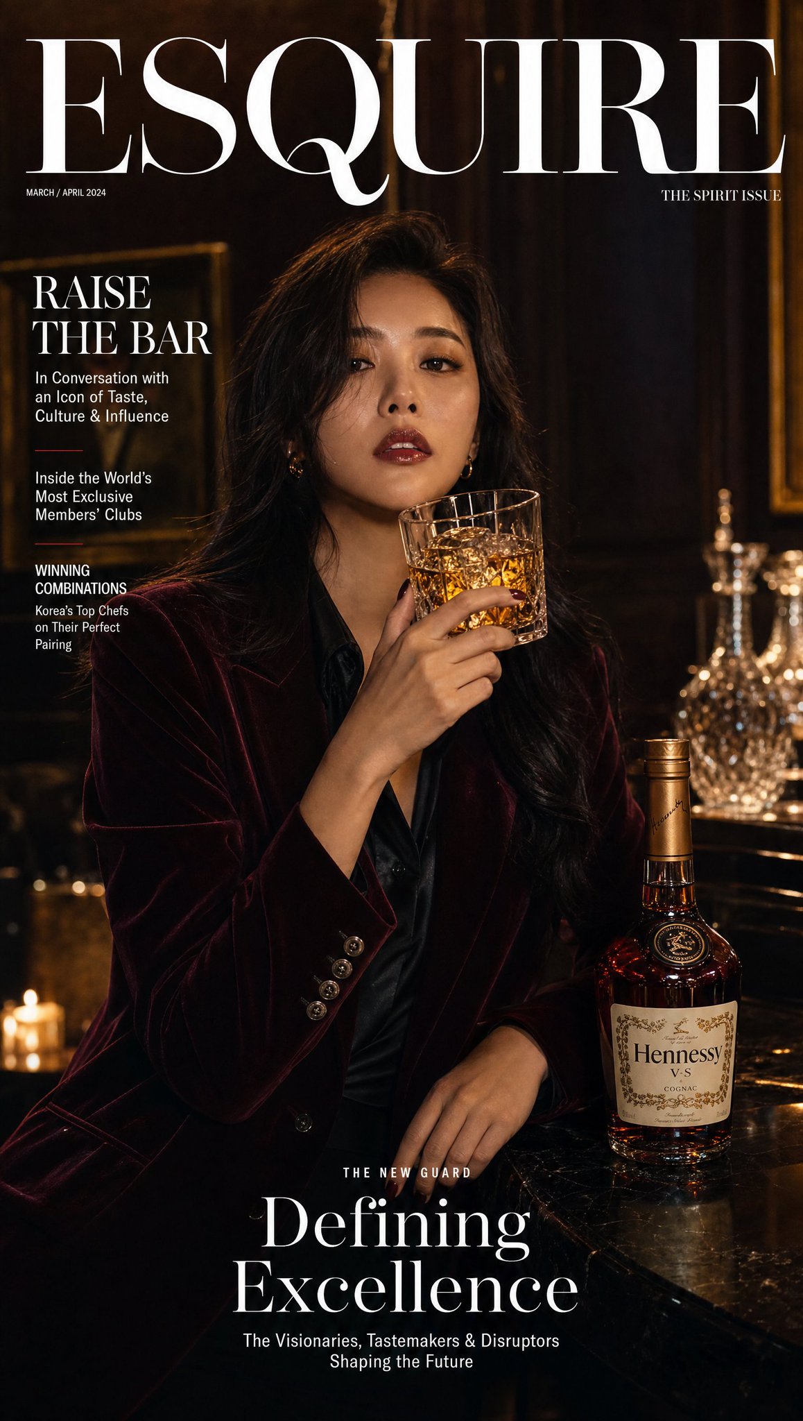 Ultra-realistic prestige spirits campaign magazine cover featuring a… — GPT Image 2 prompt by @ZephyraLeigh