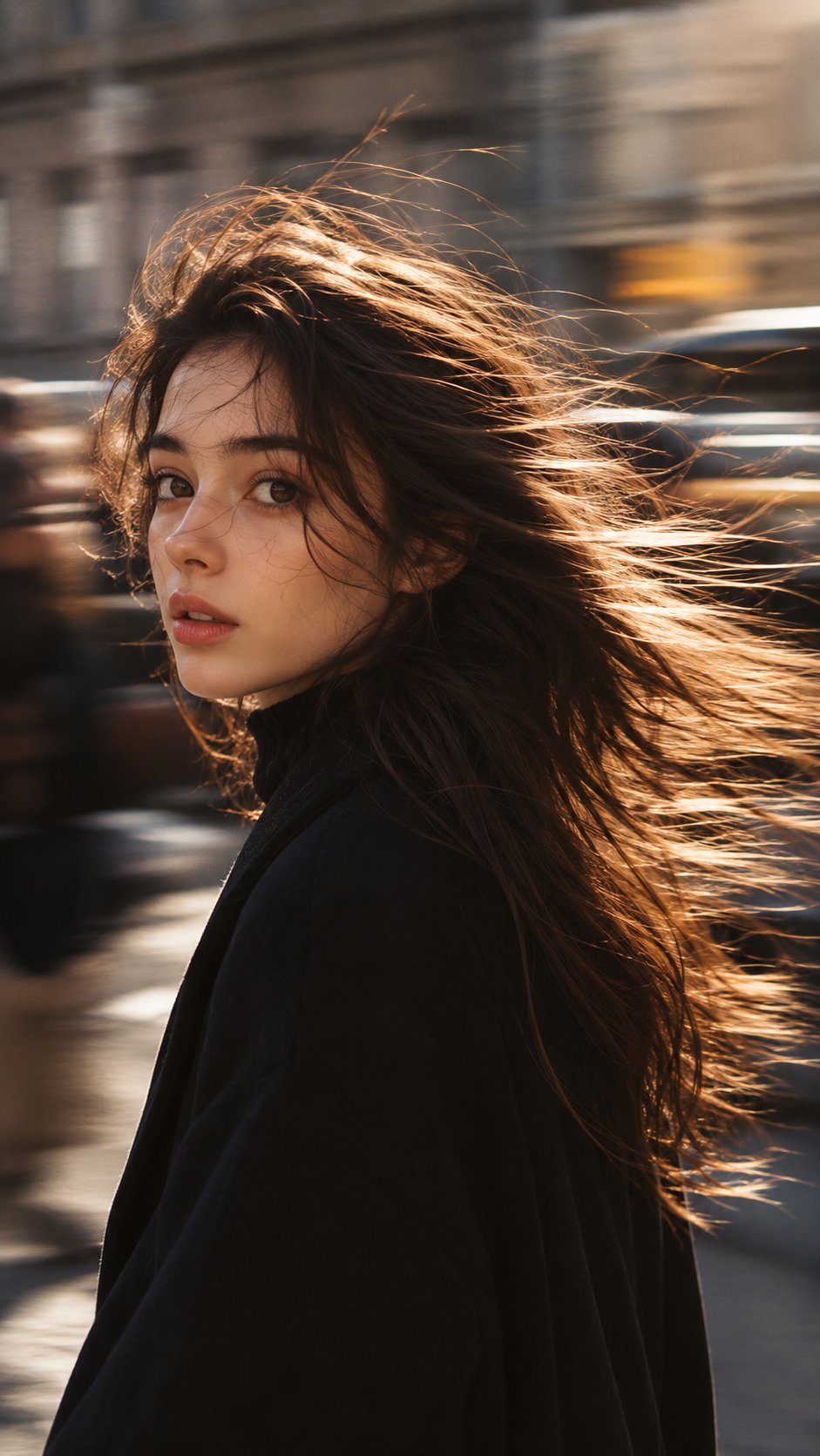 Create a realistic fashion street portrait in a busy city, vertical 9:16. A… — GPT Image 2 prompt by @MrLarus