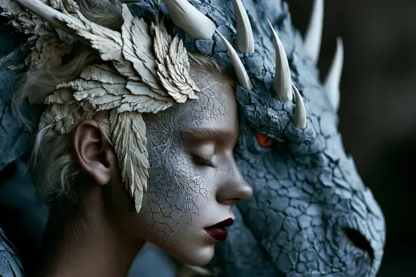 An intricate close up portrait of a woman and a dragon in profile. The woman… — AI Model prompt by @AllaAisling