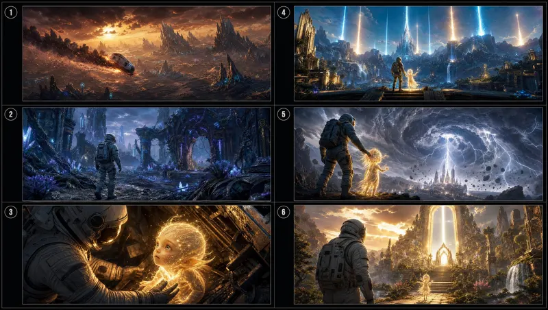 STORY: [SHORT STORY] Create ONE cinematic storyboard. Silently identify the… — AI Model prompt by @ZephyraLeigh