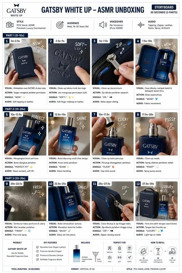 Create a professional advertising agency storyboard for a 30-second luxury ASMR… — GPT Image 2 prompt by @Ciri_ai