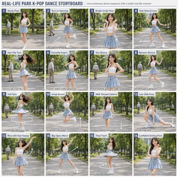 Theme: Real-life Park K-pop Dance Character: young adult East Asian K-pop… — Seedance prompt by @MrLarus