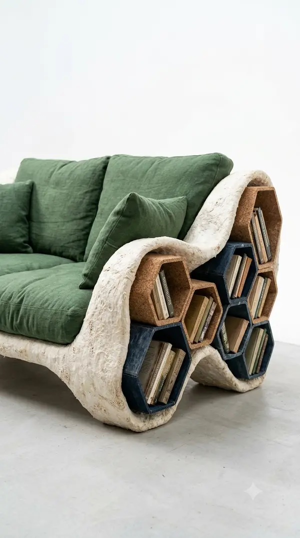 Sofa/Chair design with built-in bookshelves and holders - For Book Lovers Nano… — Nano Banana 2 prompt by @ShamsAmin56