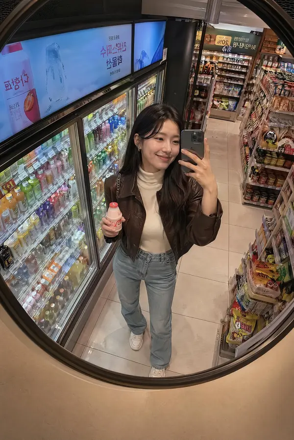 LATE-NIGHT KOREAN MART MIRROR SNAP Create a photorealistic lifestyle image… — GPT Image 2 prompt by @john_my07