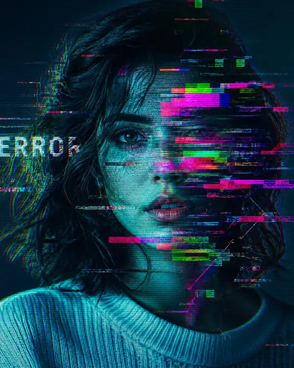 Extreme close-up glitch art portrait, tight crop on upper face, one eye… — GPT Image 2 prompt by @meng_dagg695