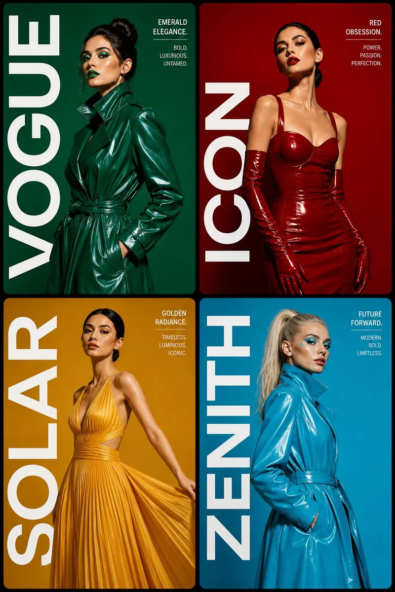Create a premium editorial fashion magazine layout in a clean 2×2 grid with… — AI Model prompt by @MissDelulu9