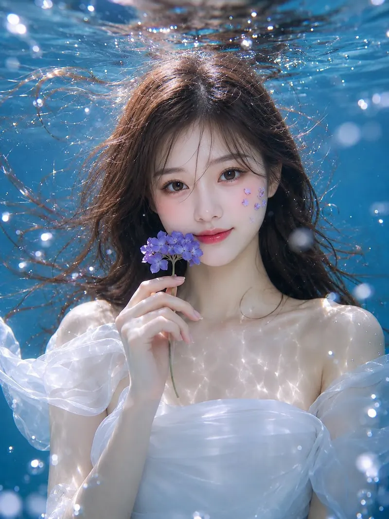 Ultra-photorealistic underwater beauty editorial portrait of a beautiful young… — GPT Image 2 prompt by @MissDelulu9