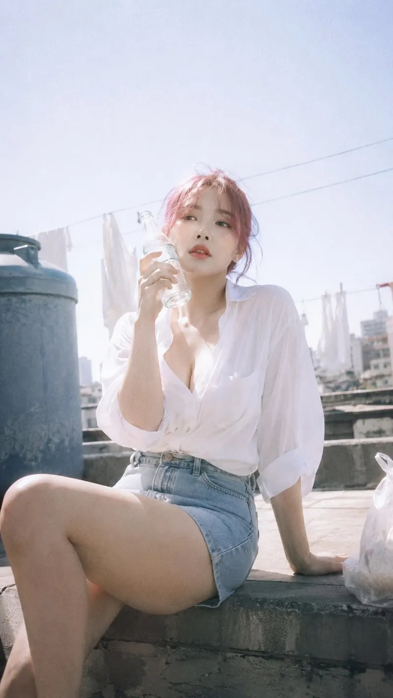 Photorealistic natural Korean idol rooftop portrait, nostalgic Japanese… — AI Model prompt by @BubbleBrain