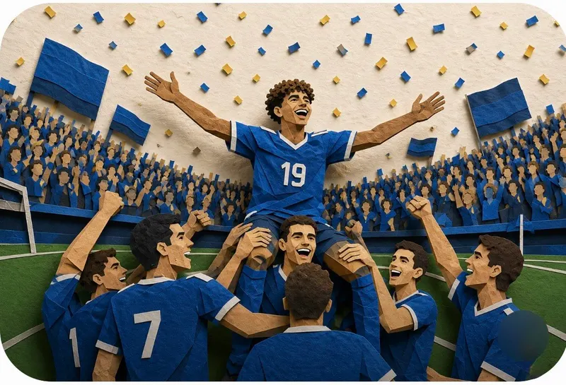 A premium handcrafted layered paper-cut illustration of a football team… — GPT Image 2 prompt by @im_shahid7