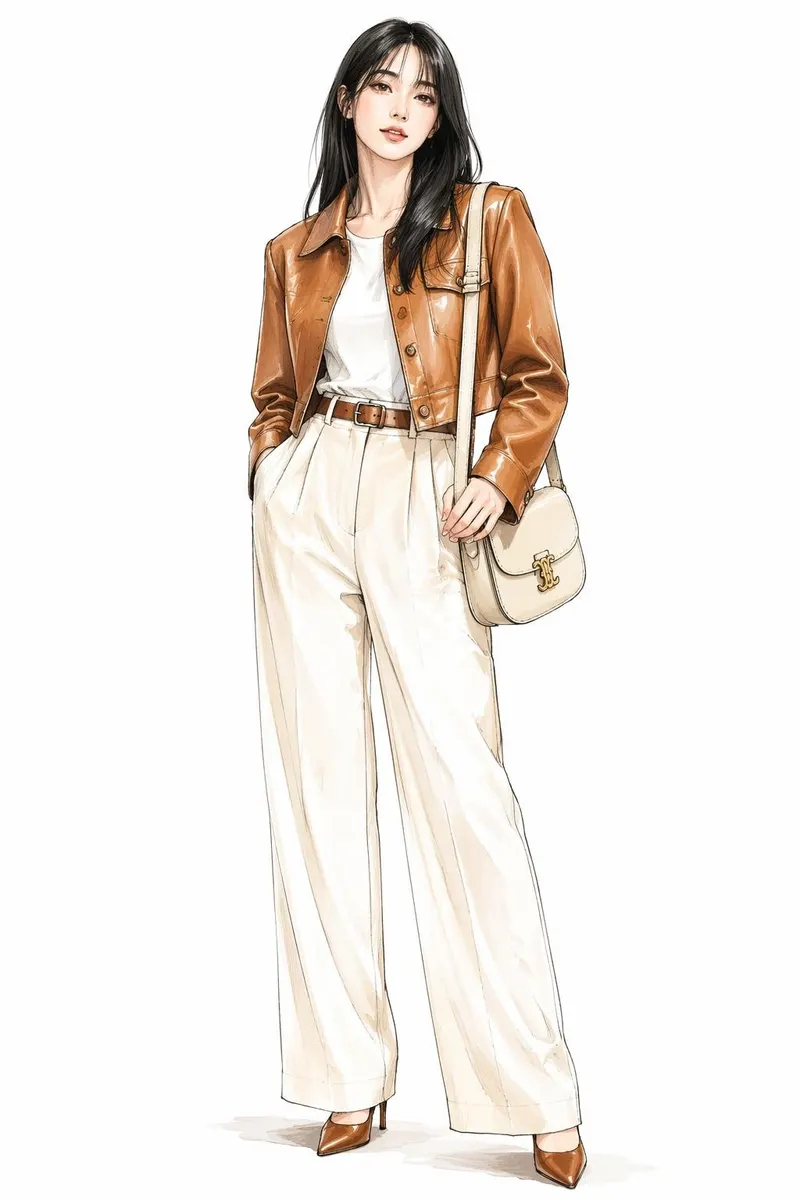Full-body fashion illustration of a beautiful young woman with long straight… — GPT Image 2 prompt by @MissDelulu9