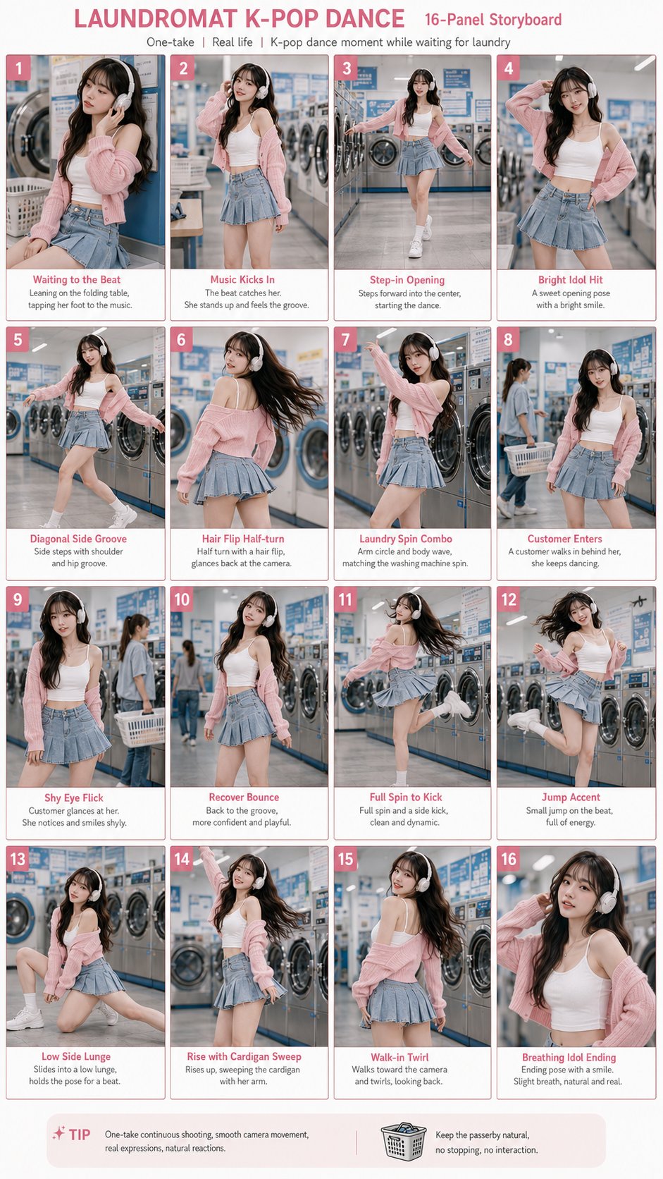 Theme: Laundromat K-pop Dance Character: young adult East Asian K-pop dancer,… — AI-generated image by @MrLarus using Seedance