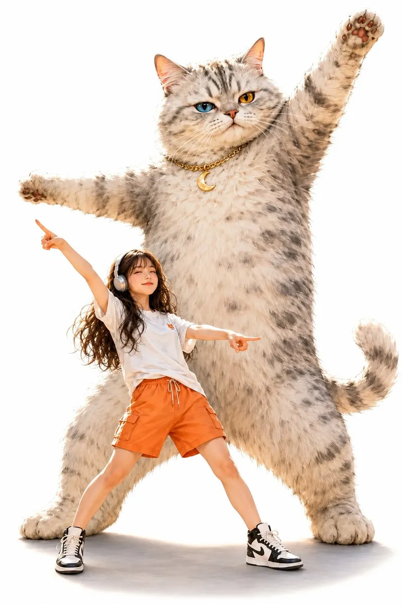 A dynamic image featuring a giant anthropomorphic cat based on the attached… — GPT Image 2 prompt by @AiwithLariab