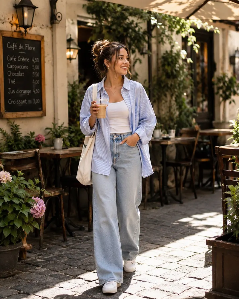 Ultra-realistic lifestyle fashion portrait of a cheerful young woman walking… — Seedream prompt by @Naiknelofar788