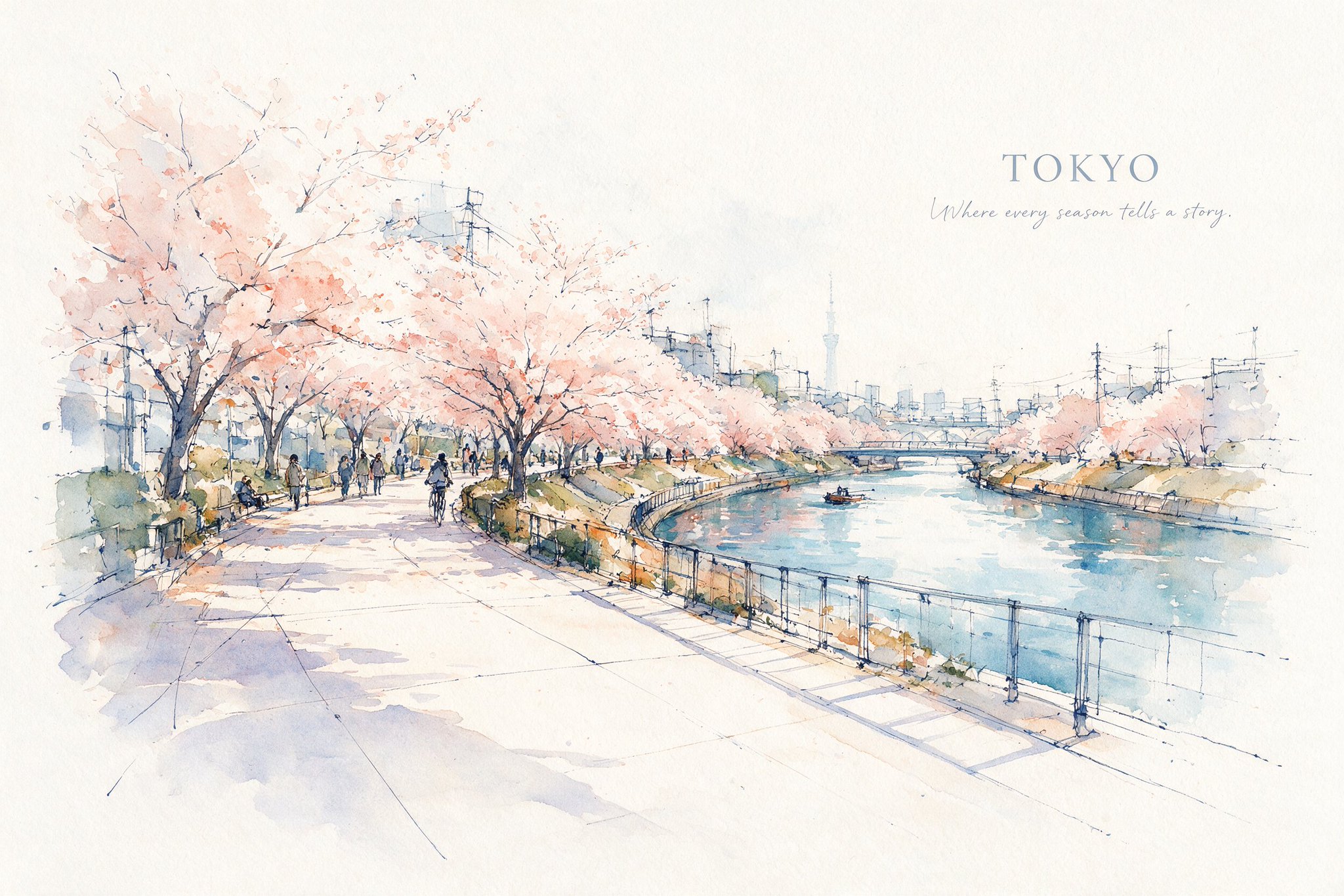 Create a refined horizontal aquarelle urban sketch of a…