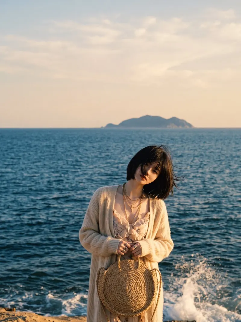 Aesthetic lifestyle portrait of young East Asian woman with short black bob… — Nano Banana 2 prompt by @meng_dagg695