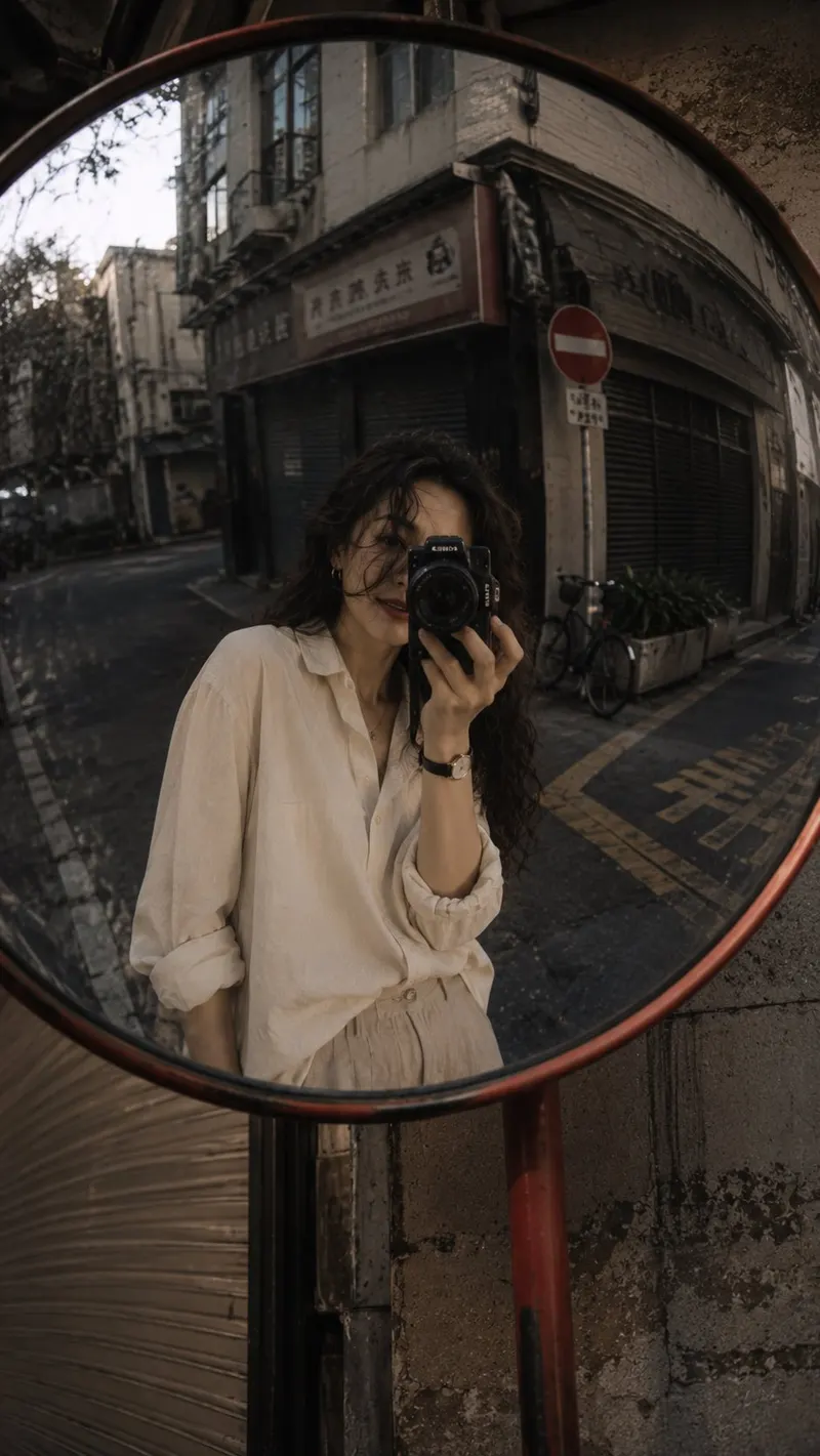 A quick snapshot taken on a quiet street corner, looks like someone called her… — Seedream prompt by @Naiknelofar788