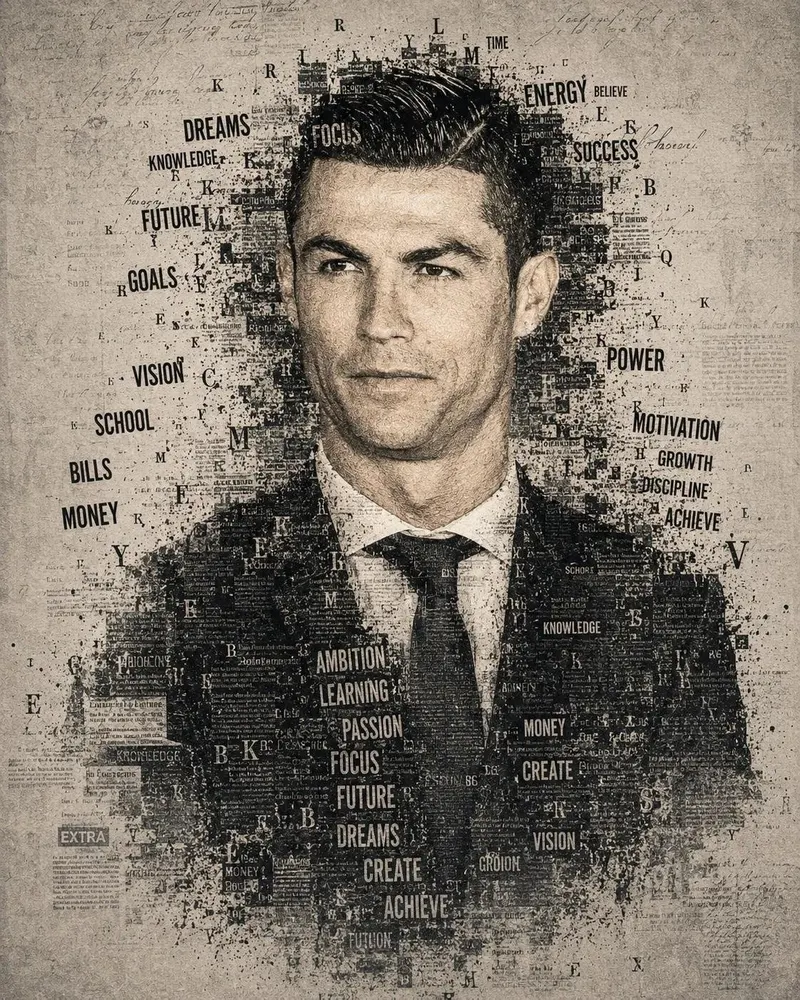 Ultra-detailed typographic portrait of a legendary football icon created from… — GPT Image 2 prompt by @Taaruk_
