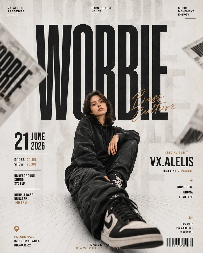 Create a premium underground music event poster with a bold Swiss inspired… — GPT Image 2 prompt by @harboriis