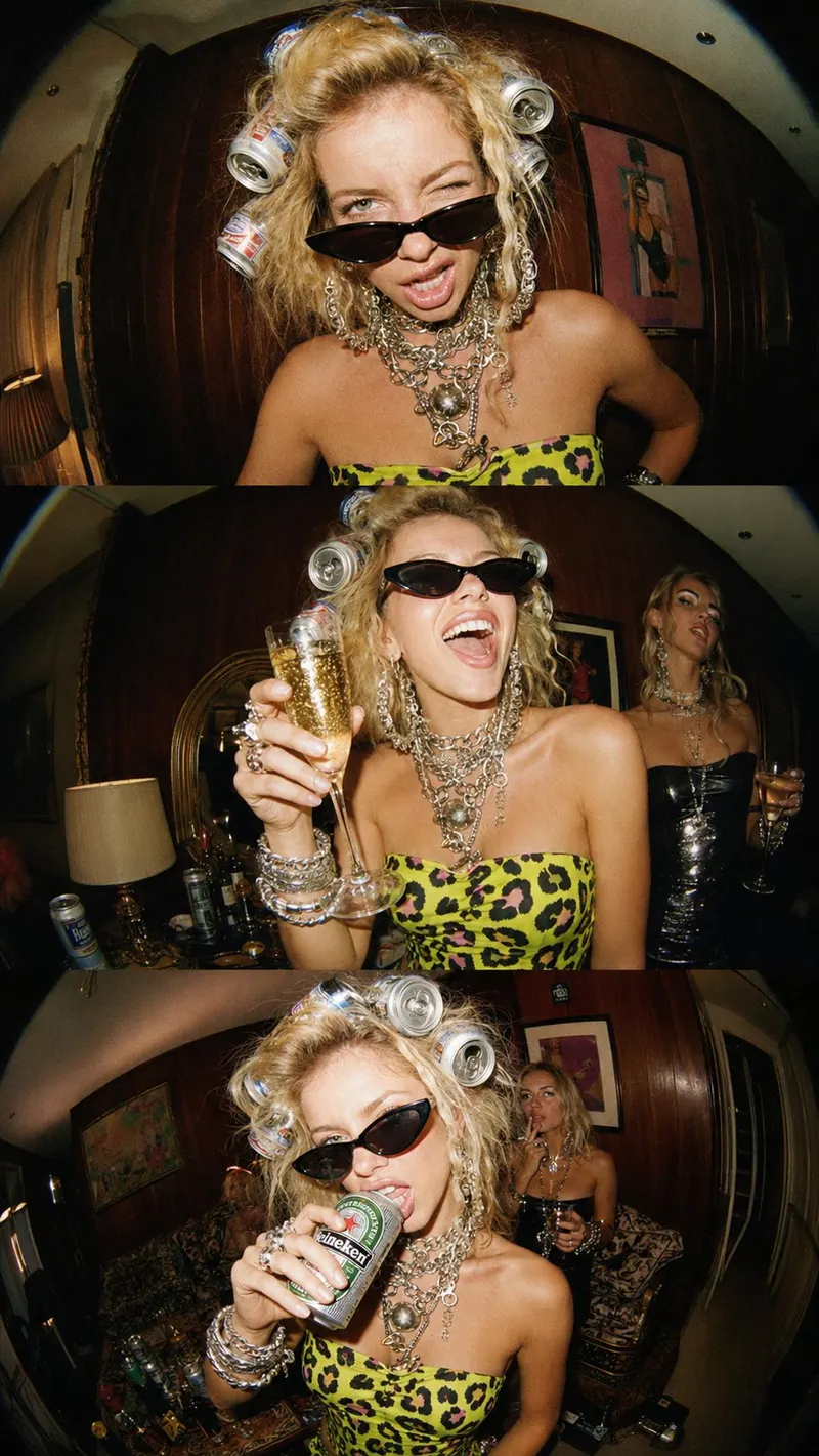 Ultra-realistic 2000s party editorial photo collage, three stacked vertical… — GPT Image 1 prompt by @MissDelulu9