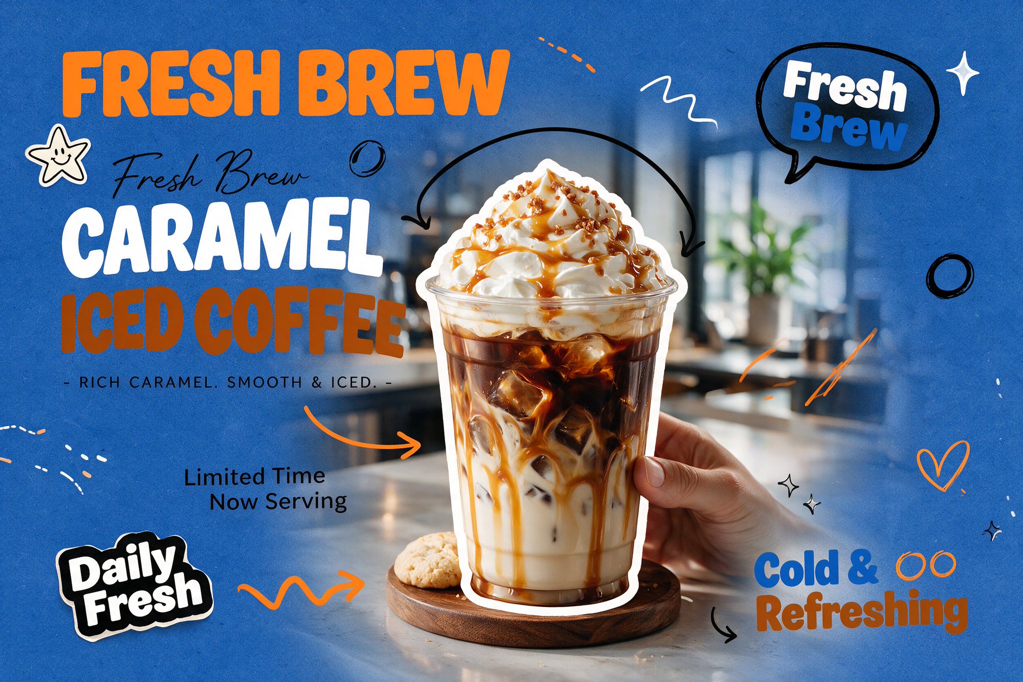 Create a trendy 3:2 square promotional poster for "[PRODUCT…