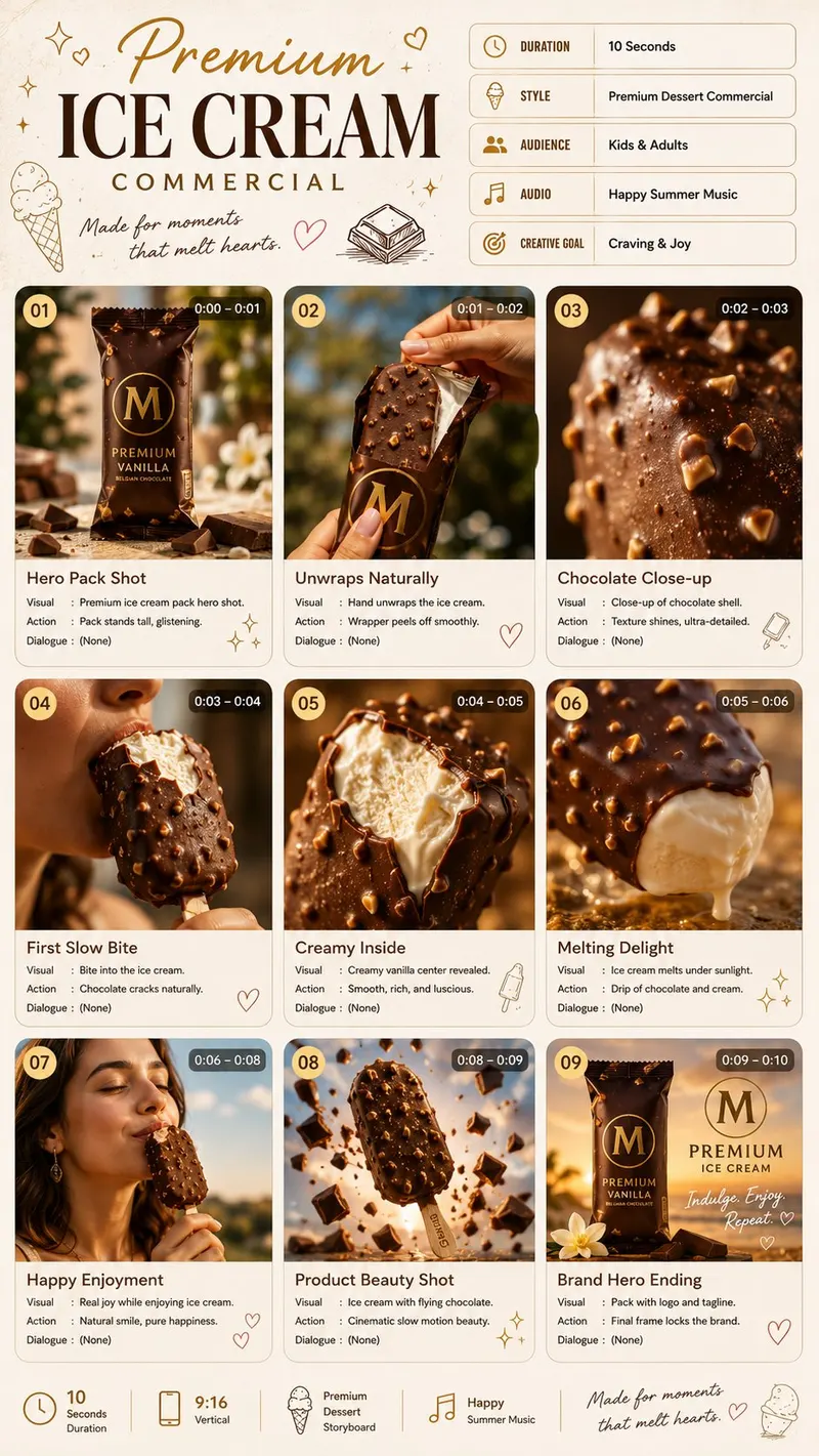 TITLE: Premium Ice Cream Commercial FORMAT: • Premium dessert commercial… — GPT Image 2 prompt by @Strength04_X