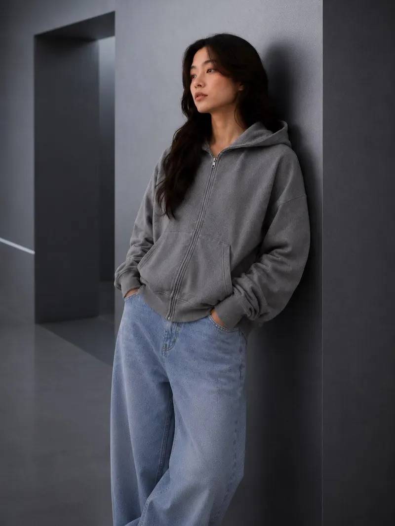Minimalist fashion editorial portrait of a young woman leaning casually against… — GPT Image 2 prompt by @ChillaiKalan__