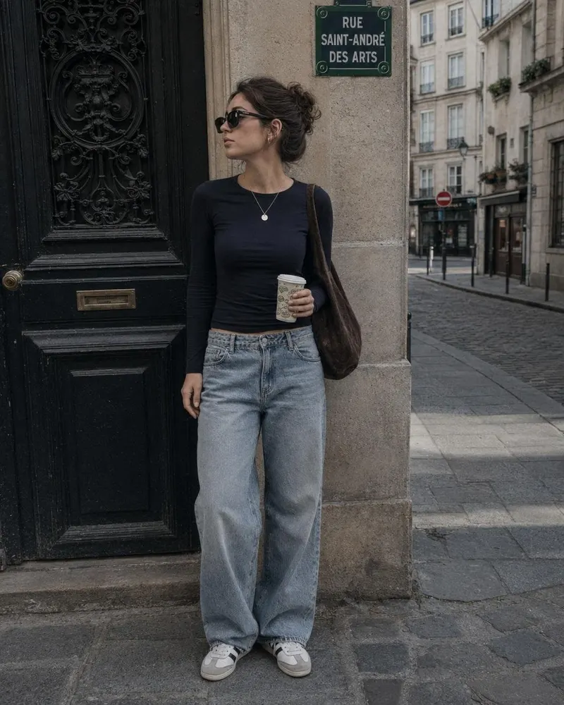 A candid editorial street-style photo of a stylish woman walking through a… — GPT Image 2 prompt by @Kashberg_0
