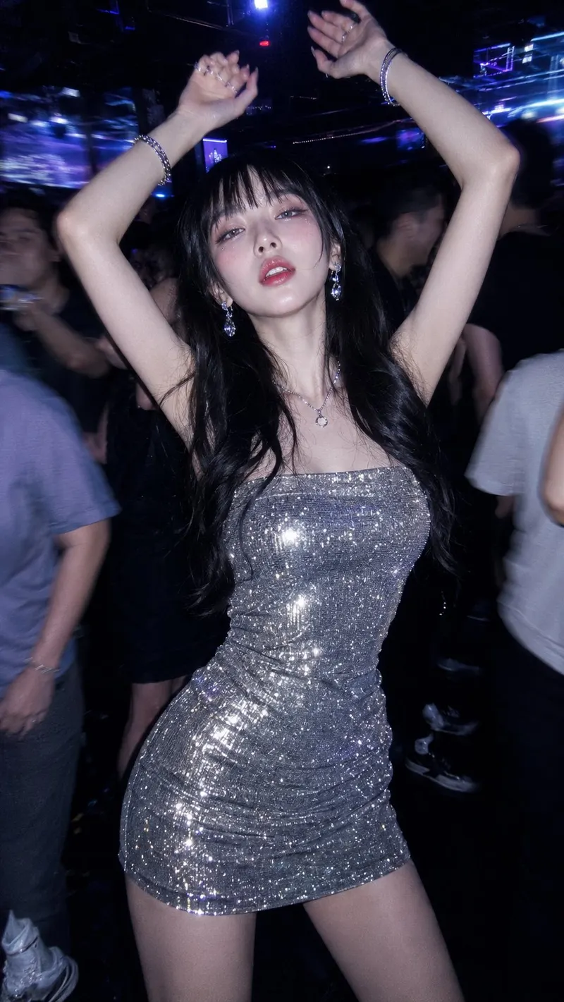 Vertical 9:16, photorealistic CCD flash nightlife portrait, candid dancefloor… — AI Model prompt by @BubbleBrain