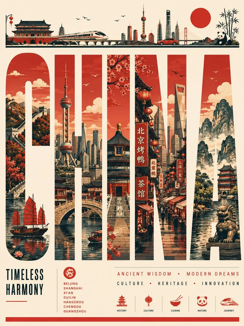 Premium vector travel poster of (county) in huge elongated bold sans-serif… — GPT Image 2 prompt by @Naiknelofar788