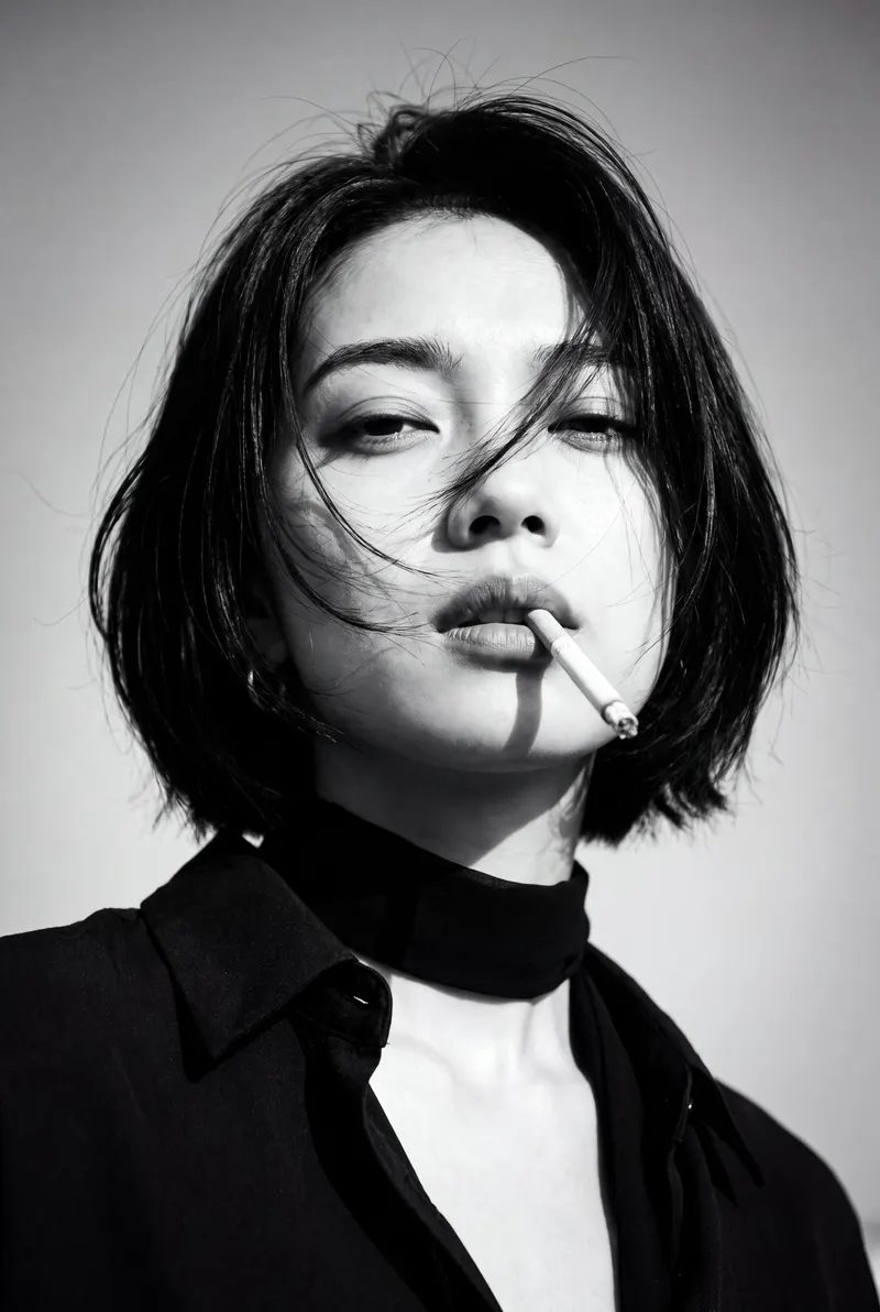 Create a 1970s black-and-white close-up portrait in a windswept outdoor… — GPT Image 2 prompt by @ChillaiKalan__