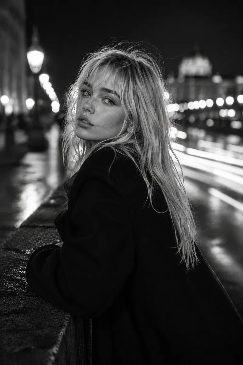 An ultra-photorealistic monochrome fashion portrait of an elegant young woman… — GPT Image 2 prompt by @john_my07