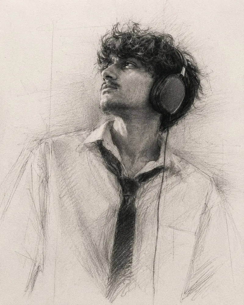 A highly expressive graphite pencil portrait on textured fine art drawing… — GPT Image 2 prompt by @harboriis