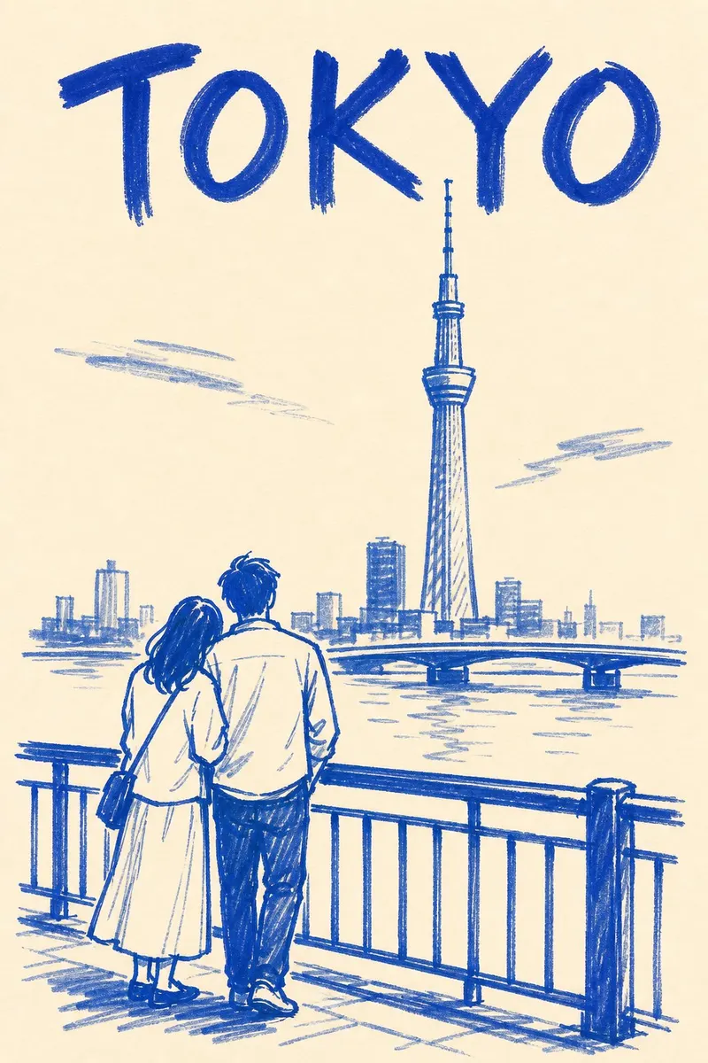 Create a 3:4 vertical minimalist marker-pen travel poster of TOKYO on warm… — GPT Image 2 prompt by @Ciri_ai