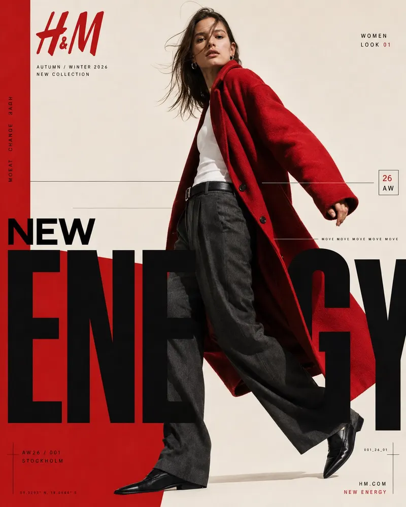 H&M — “NEW ENERGY / AW26” CONTEMPORARY FASHION EDITORIAL POSTER FORMAT 4:5… — GPT Image 2 prompt by @Diplomeme
