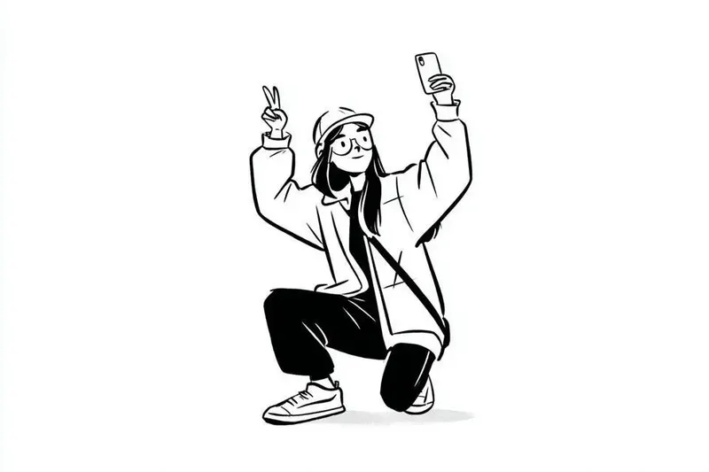 Minimalist black-and-white editorial character illustration of [CHARACTER] on a… — GPT Image 2 prompt by @Taaruk_