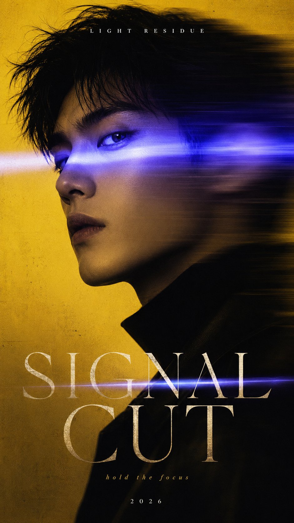 Create a 9:16 editorial portrait poster built around light,…