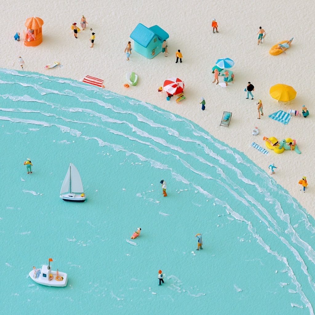 「ジオラマ 海で遊ぶ人たち 」 同じこのシンプルなプロンプトで作ってみました。 Midjourney… — AI-generated image by @mika_15ai using Nano Banana