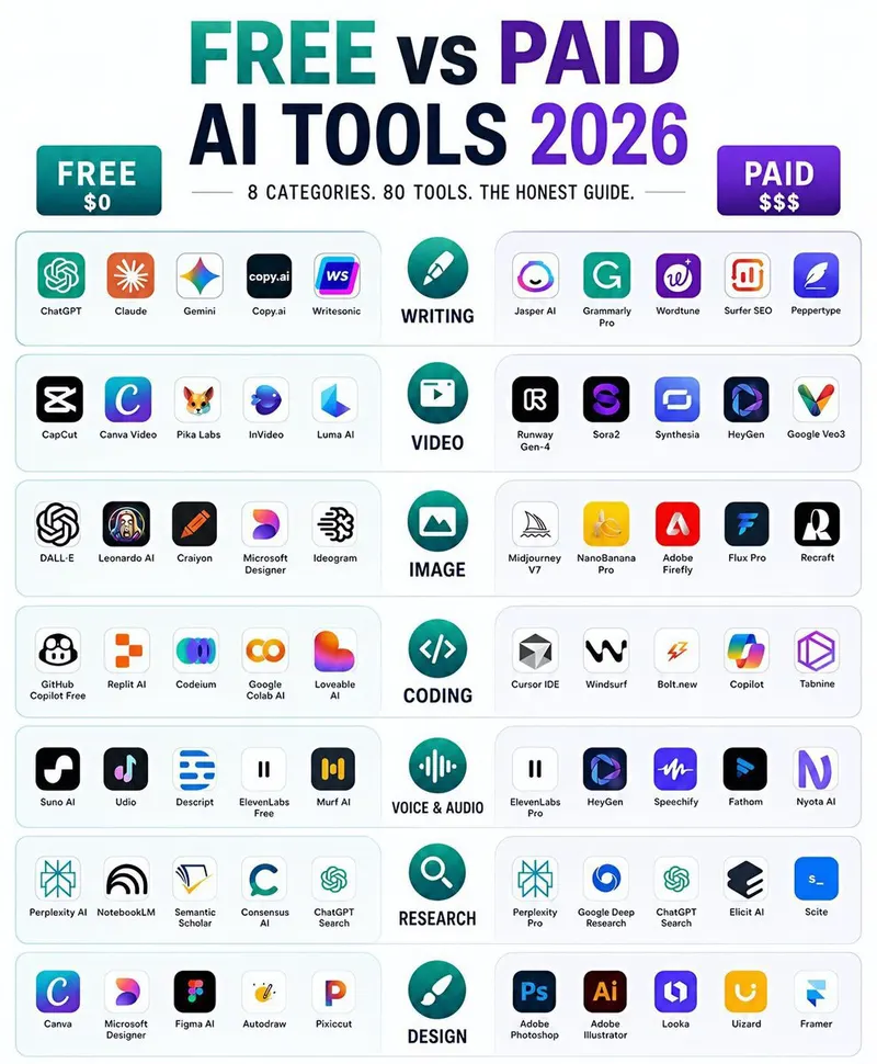 🚨 FREE vs PAID AI Tools in 2026 Don’t pay for AI tools you don’t really need.… — Nano Banana Pro prompt by @Hey_GraceWilson