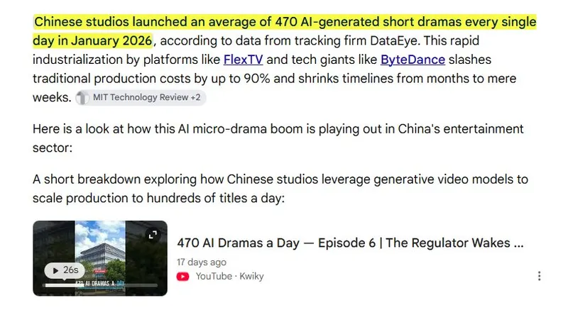 Chinese companies are making 470 short TV shows using AI every single day In… — Seedance prompt by @Normal_2610