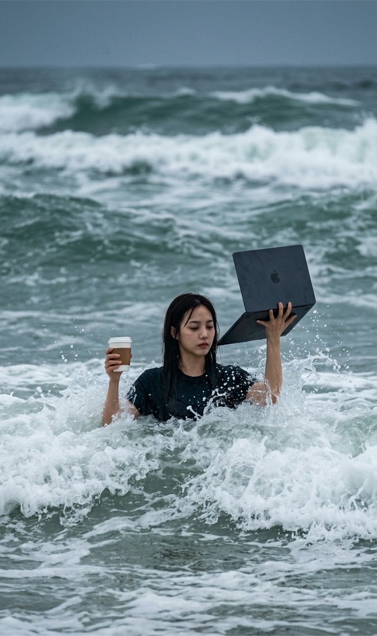 POV: The deadline doesn’t care if you’re drowning🌊💻☕…