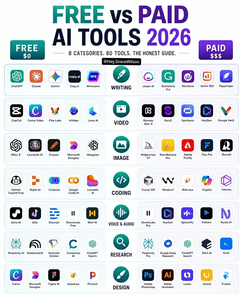 🚨 FREE vs PAID AI Tools (2026) Don’t pay for AI tools you don’t actually need.… — Nano Banana Pro prompt by @Revix_AI