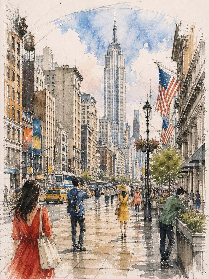 Watercolor and pen sketch of Shanghai, Seoul ,New York and Istanbul GPT Image 2… — GPT Image 2 prompt by @Goodmanprotocol