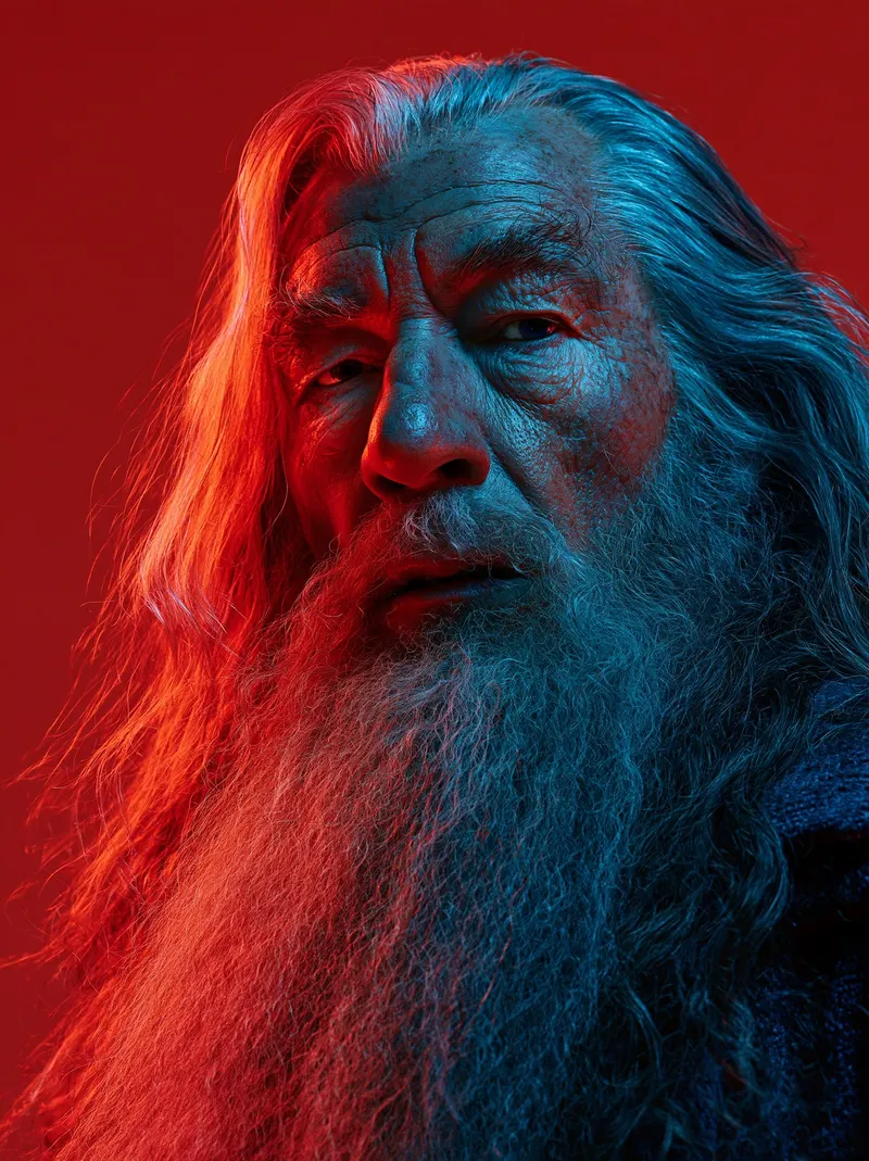Midjourney loves Gandalf 😀 Duotone of Gandalf. The colour palette is an… — Midjourney prompt by @michaelrabone